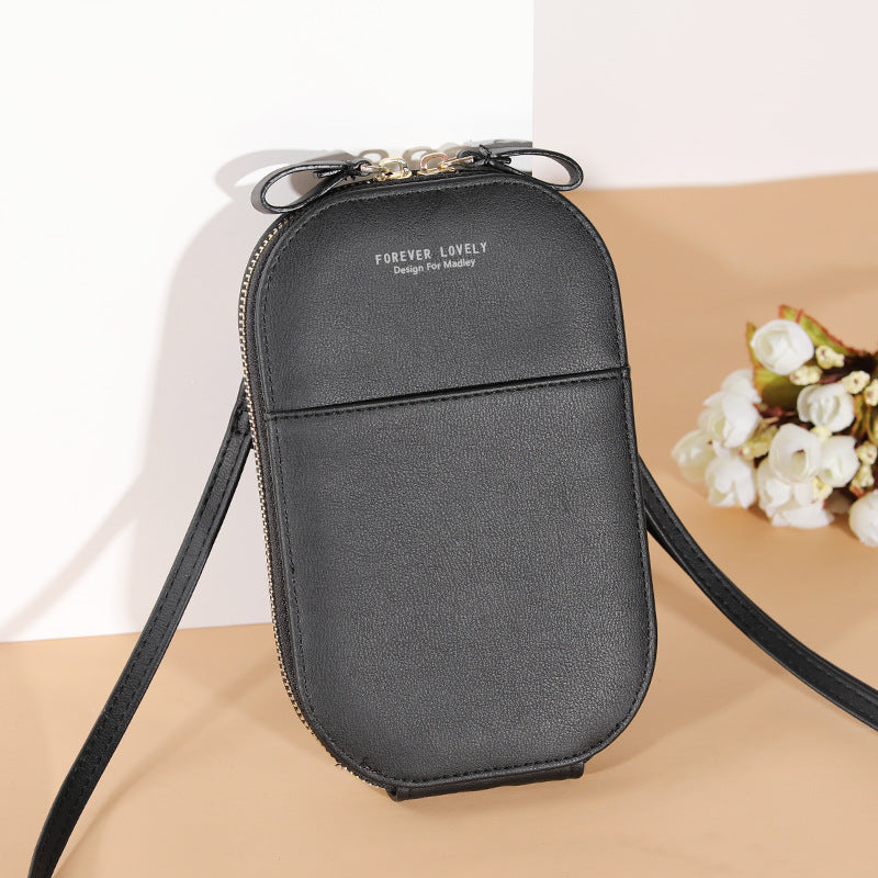 Solid color zipper crossbody shoulder bag forever young multifunctional mobile wallet(20x13x3cm)