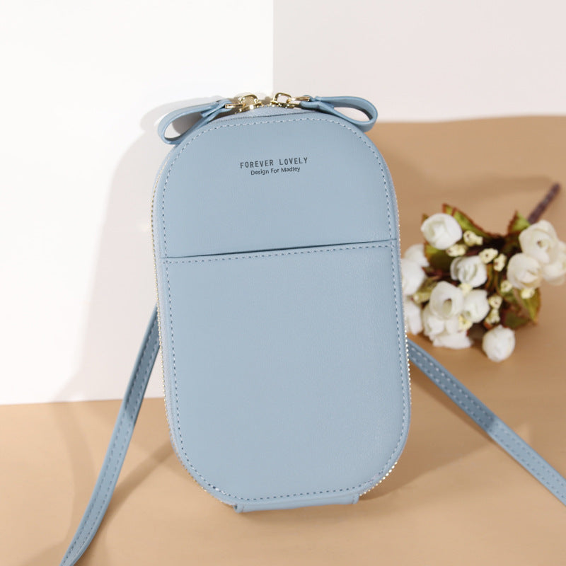 Solid color zipper crossbody shoulder bag forever young multifunctional mobile wallet(20x13x3cm)
