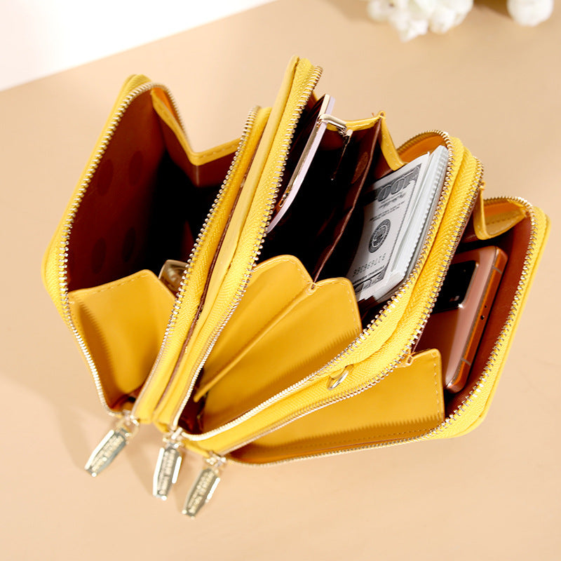 Large-capacity diagonal bag solid color multi-function mobile phone bag female messenger wallet