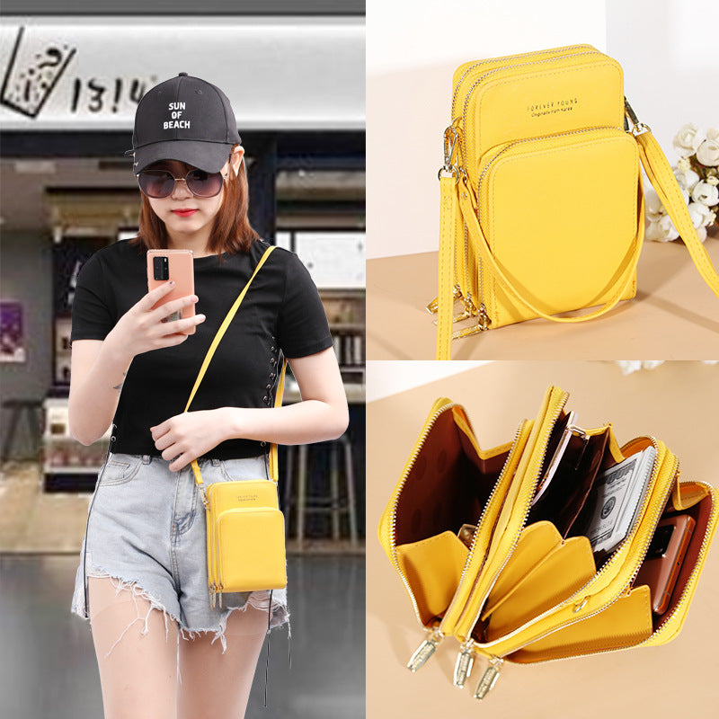 Large-capacity diagonal bag solid color multi-function mobile phone bag female messenger wallet