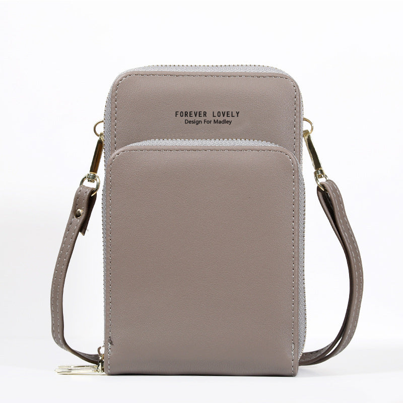 Large-capacity diagonal bag solid color multi-function mobile phone bag female messenger wallet