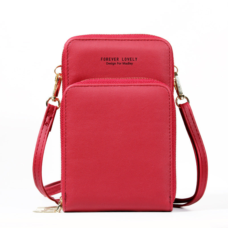 Large-capacity diagonal bag solid color multi-function mobile phone bag female messenger wallet