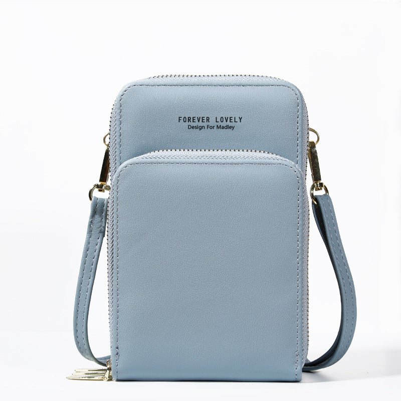 Large-capacity diagonal bag solid color multi-function mobile phone bag female messenger wallet