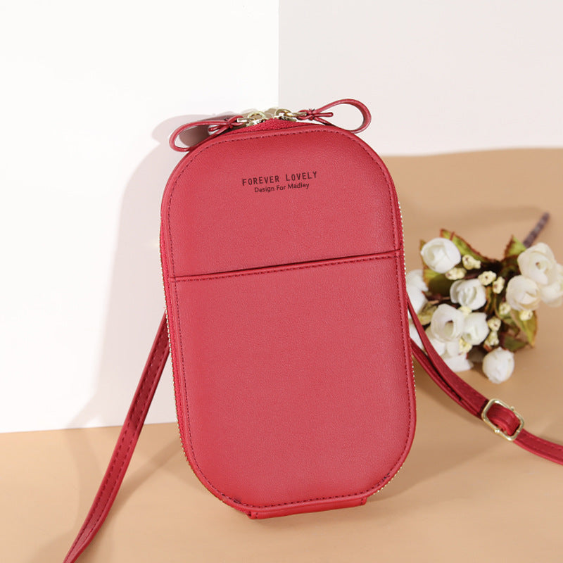 Solid color zipper crossbody shoulder bag forever young multifunctional mobile wallet(20x13x3cm)