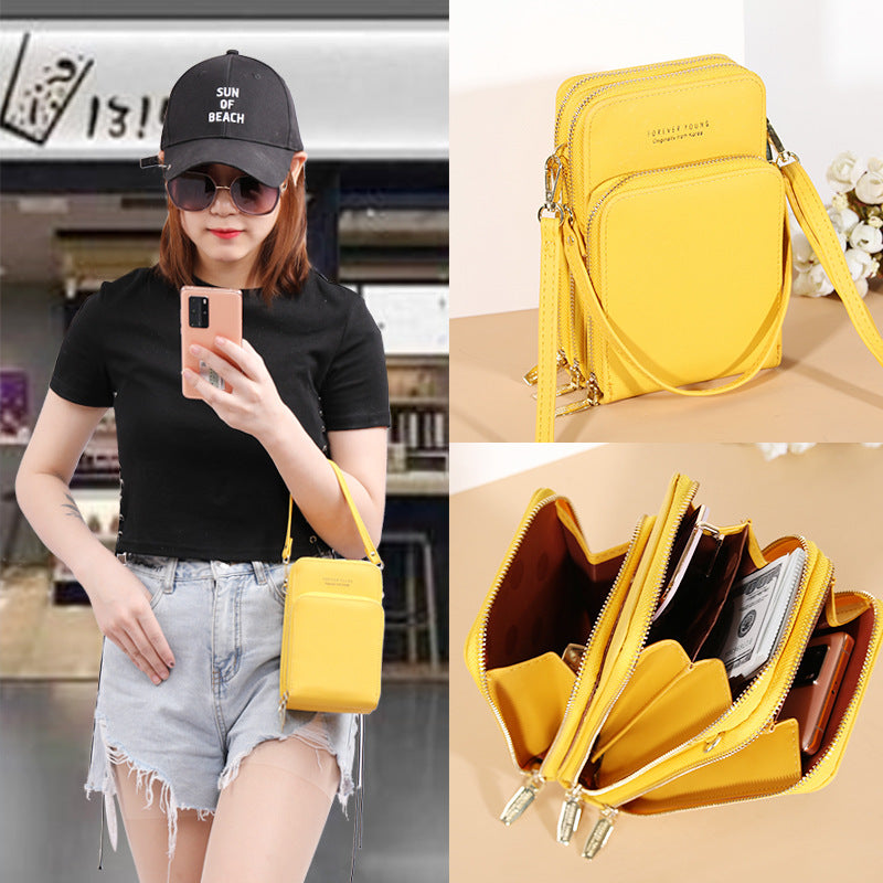 Large-capacity diagonal bag solid color multi-function mobile phone bag female messenger wallet