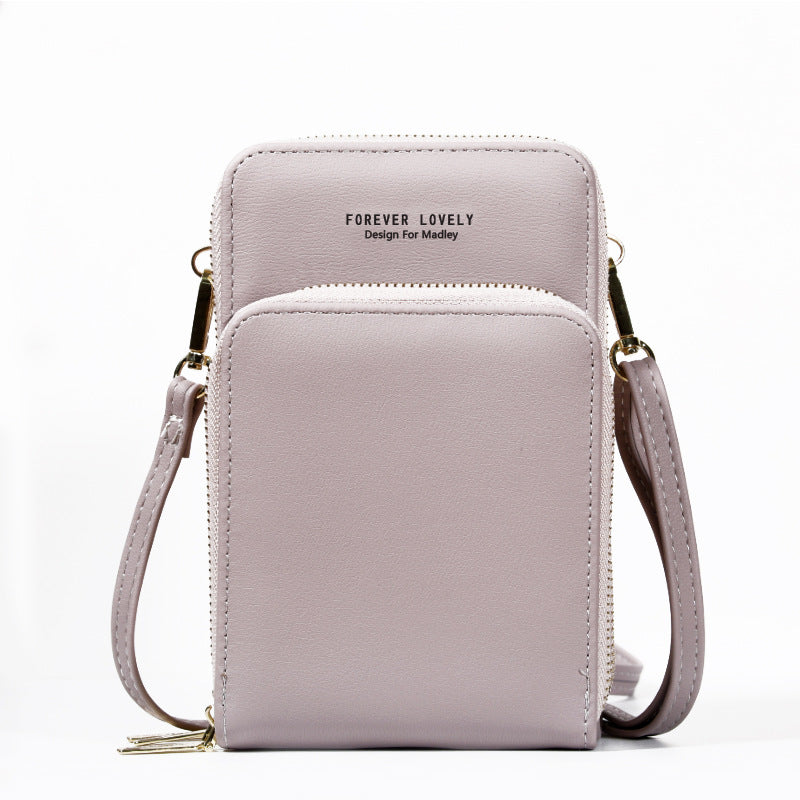 Large-capacity diagonal bag solid color multi-function mobile phone bag female messenger wallet