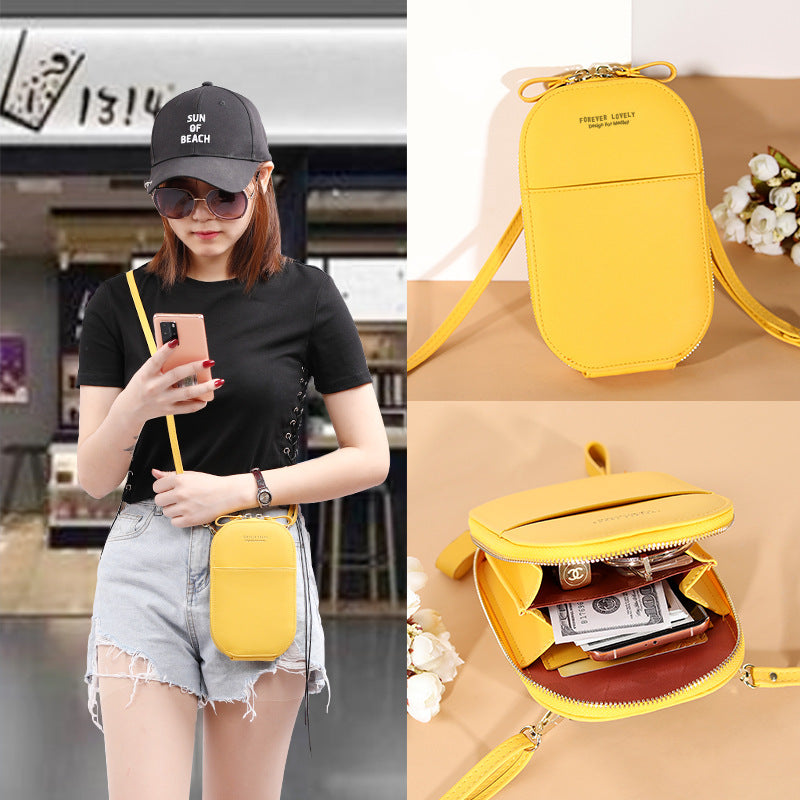 Solid color zipper crossbody shoulder bag forever young multifunctional mobile wallet(20x13x3cm)