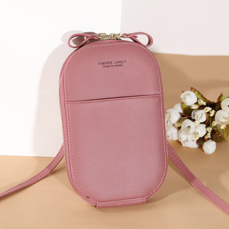 Solid color zipper crossbody shoulder bag forever young multifunctional mobile wallet(20x13x3cm)