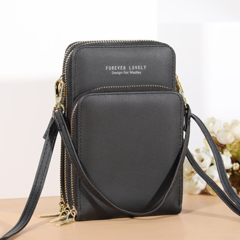 Large-capacity diagonal bag solid color multi-function mobile phone bag female messenger wallet