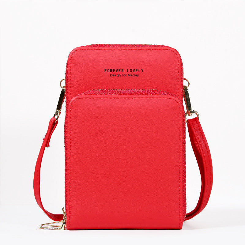 Large-capacity diagonal bag solid color multi-function mobile phone bag female messenger wallet