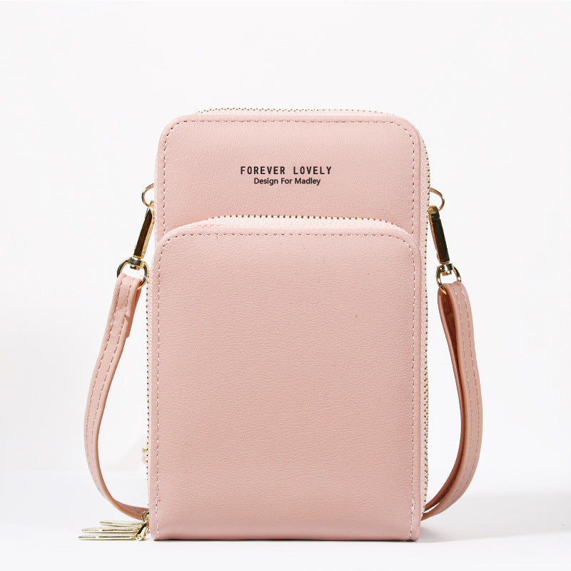 Large-capacity diagonal bag solid color multi-function mobile phone bag female messenger wallet
