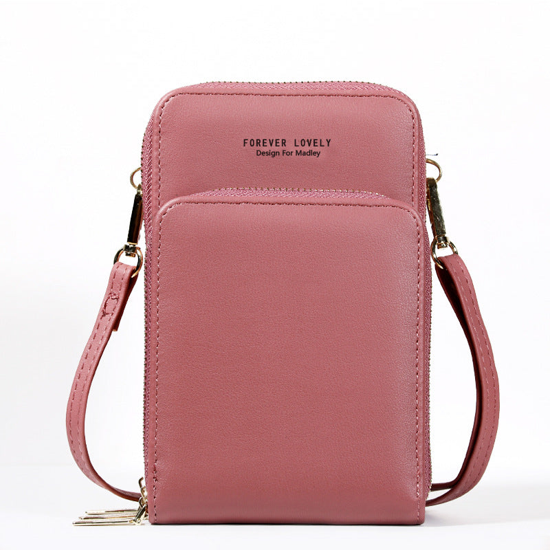 Large-capacity diagonal bag solid color multi-function mobile phone bag female messenger wallet
