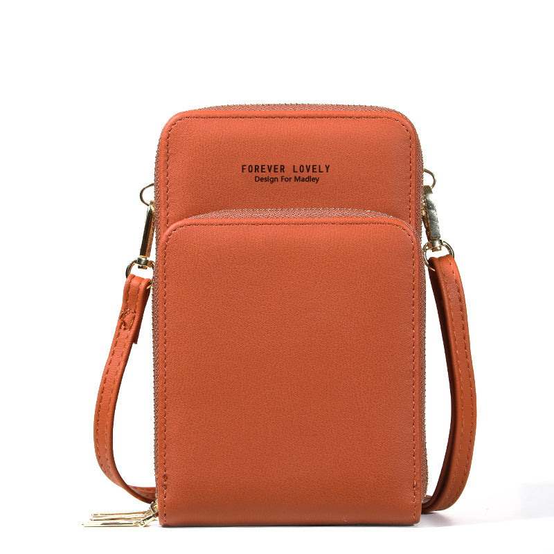 Large-capacity diagonal bag solid color multi-function mobile phone bag female messenger wallet