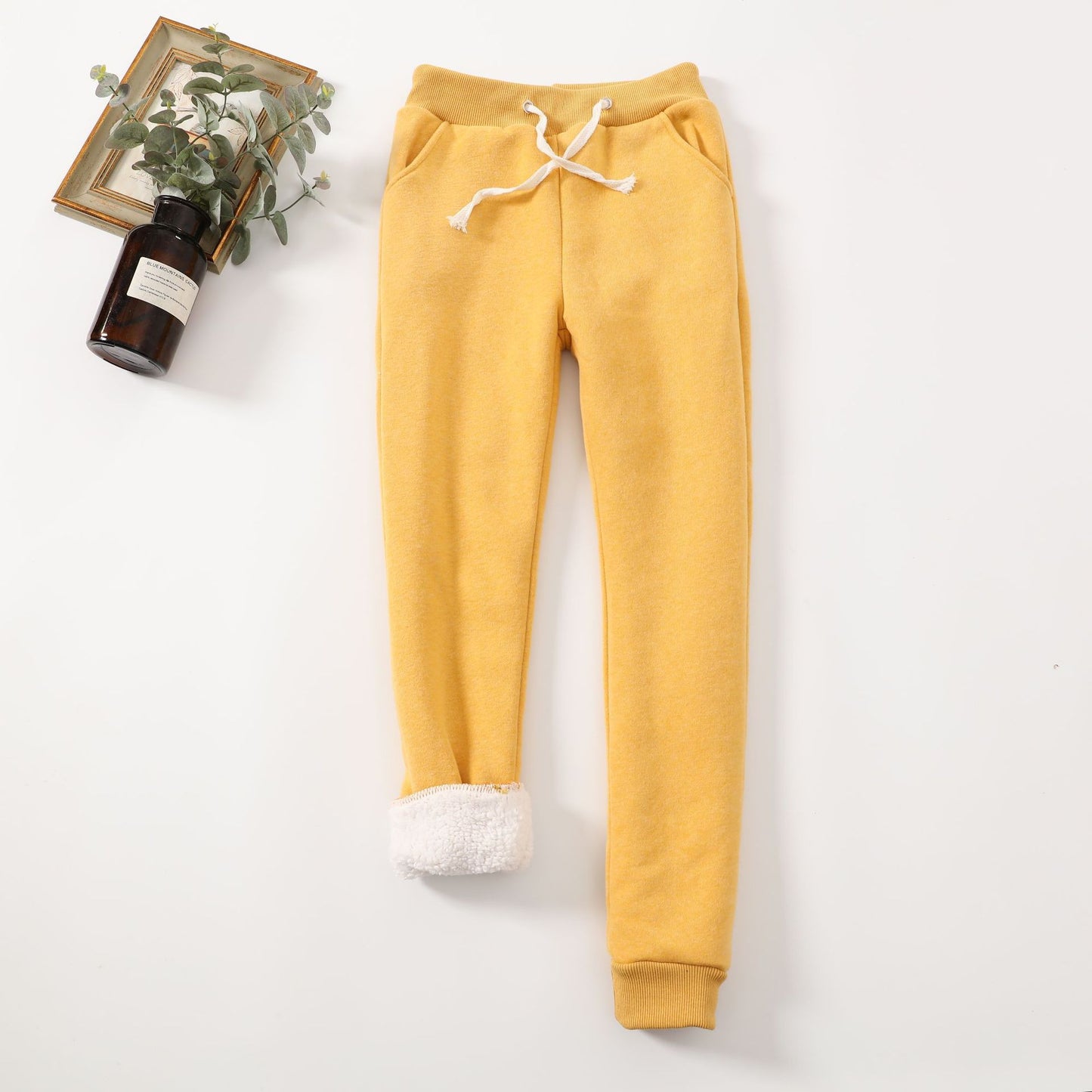 Lamb velvet padded warm feet pants winter loose casual sports pants women plus cashmere student solid color pants