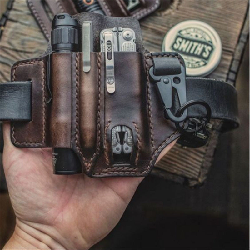 Outdoor EDC Tool Holster Wild Survival Waist Kit Leather Flashlight Set Scabbard Scissors Sabre Set