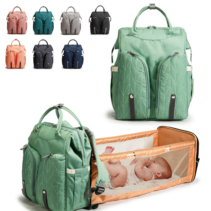 Folding baby crib bag Multifunctional fashionable mother and baby bag Large-capacity double shoulder mother backpack Diaper bag