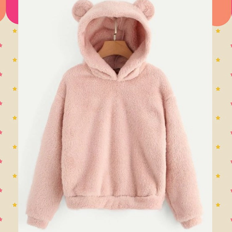 Wish independent station ebay2020 autumn and winter women's solid color Teddy ear sweet hoodie