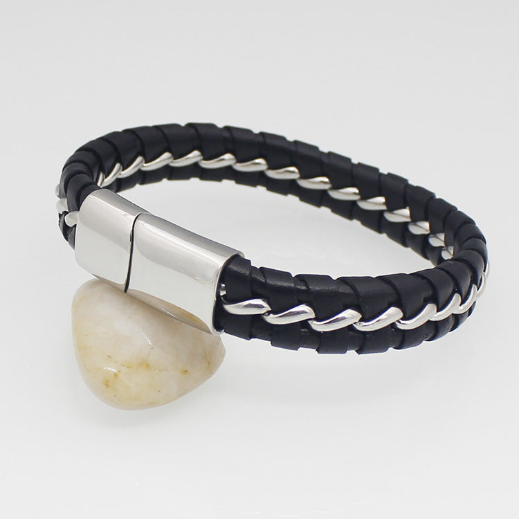 Titanium steel woven leather bracelet Stainless steel magnet buckle leather bracelet Fashion punk men's jewelry Bracelet