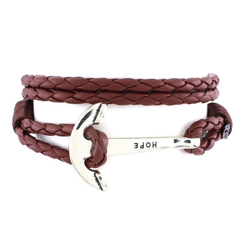 GC04 cross-border models of foreign trade explosions Multi-layer leather rope winding woven bracelets Fashion retro hope anchor bracelets