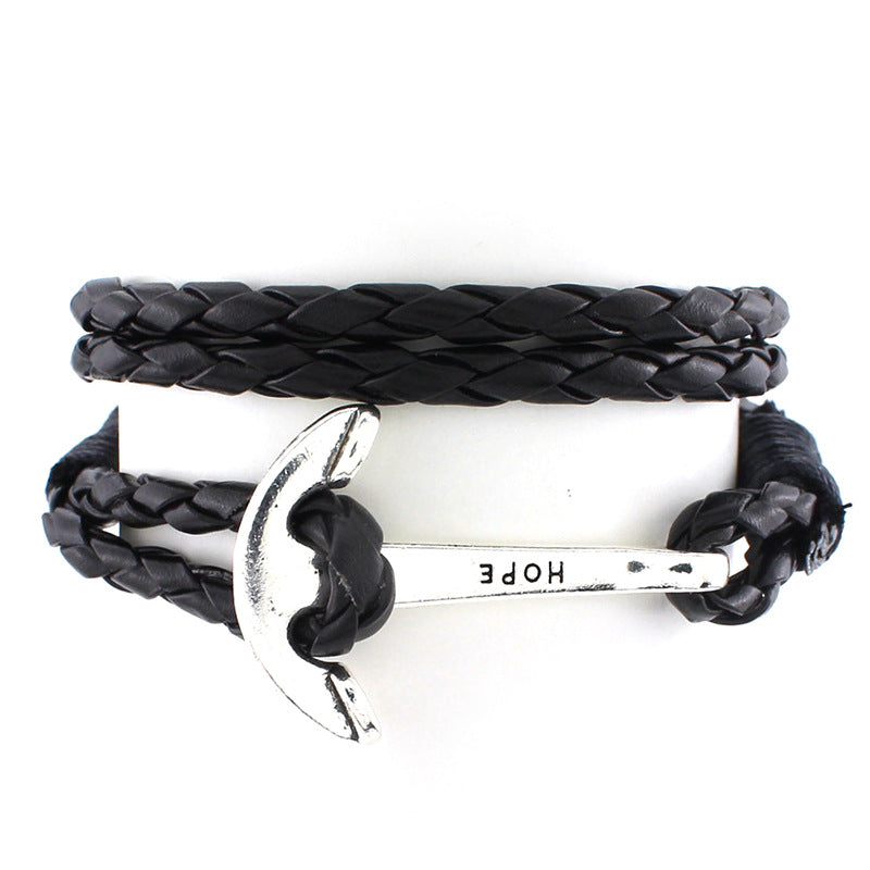 GC04 cross-border models of foreign trade explosions Multi-layer leather rope winding woven bracelets Fashion retro hope anchor bracelets