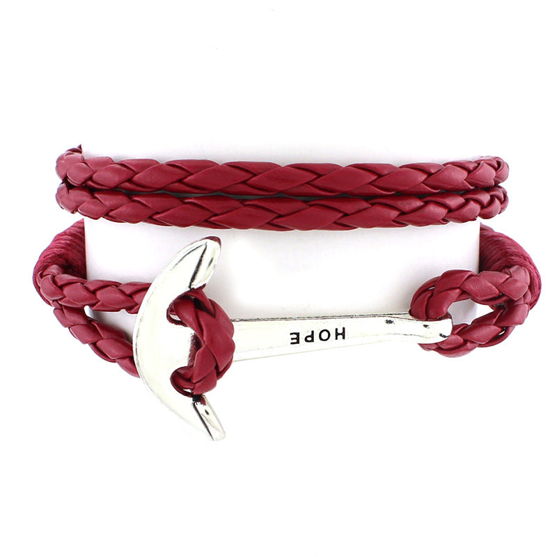 GC04 cross-border models of foreign trade explosions Multi-layer leather rope winding woven bracelets Fashion retro hope anchor bracelets