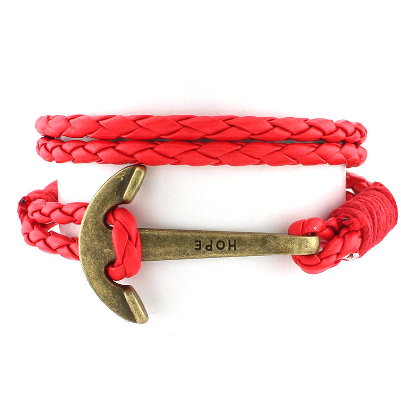 GC04 cross-border models of foreign trade explosions Multi-layer leather rope winding woven bracelets Fashion retro hope anchor bracelets