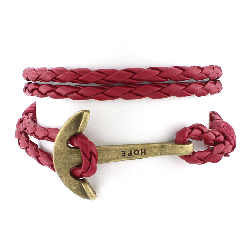 GC04 cross-border models of foreign trade explosions Multi-layer leather rope winding woven bracelets Fashion retro hope anchor bracelets