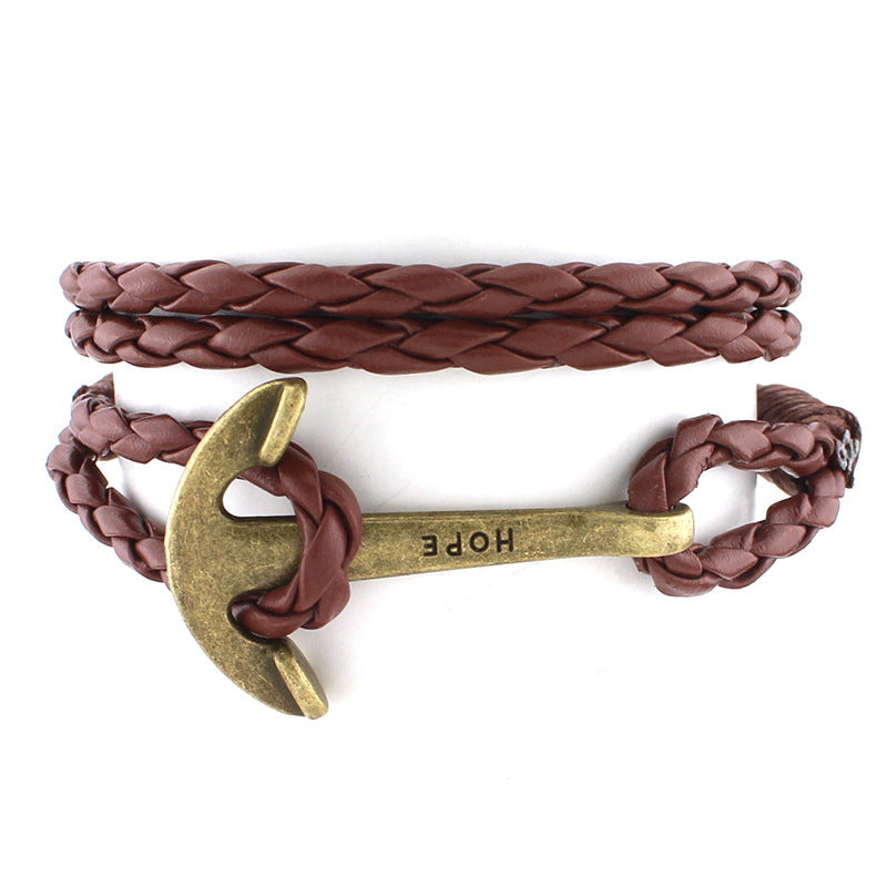 GC04 cross-border models of foreign trade explosions Multi-layer leather rope winding woven bracelets Fashion retro hope anchor bracelets