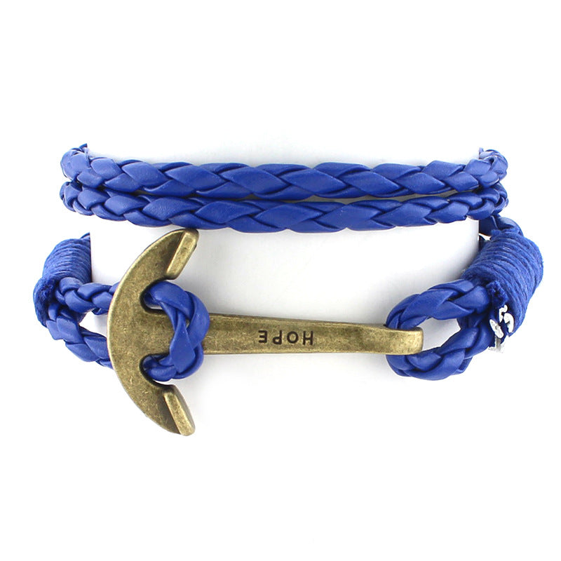 GC04 cross-border models of foreign trade explosions Multi-layer leather rope winding woven bracelets Fashion retro hope anchor bracelets