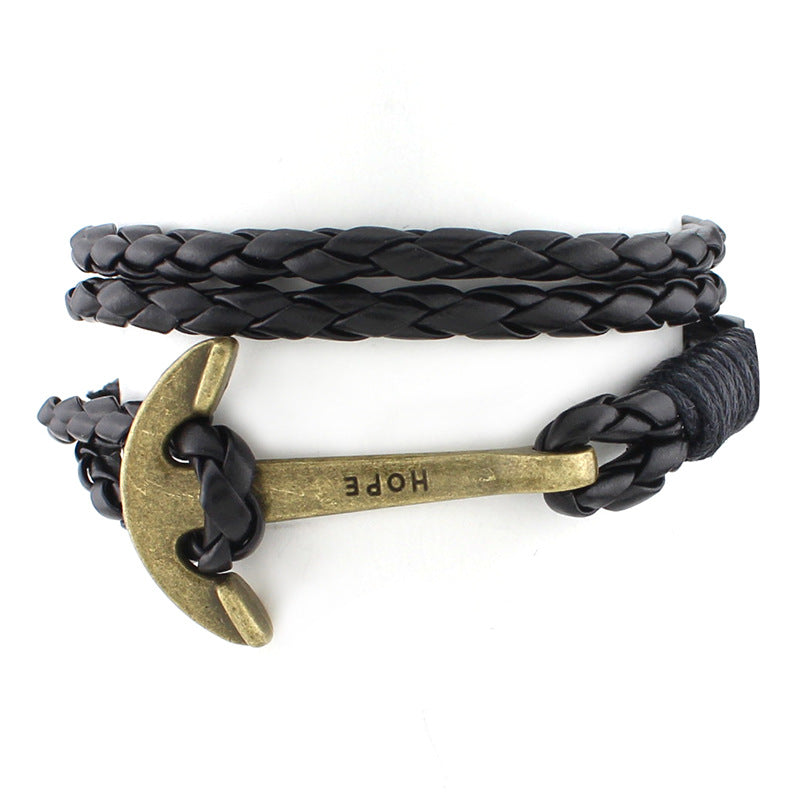 GC04 cross-border models of foreign trade explosions Multi-layer leather rope winding woven bracelets Fashion retro hope anchor bracelets
