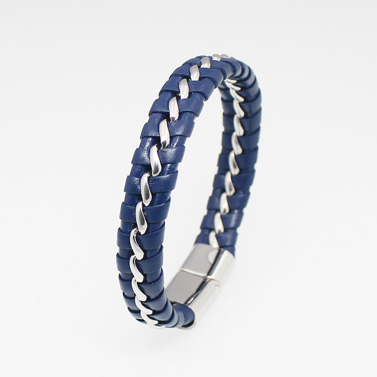 Titanium steel woven leather bracelet Stainless steel magnet buckle leather bracelet Fashion punk men's jewelry Bracelet