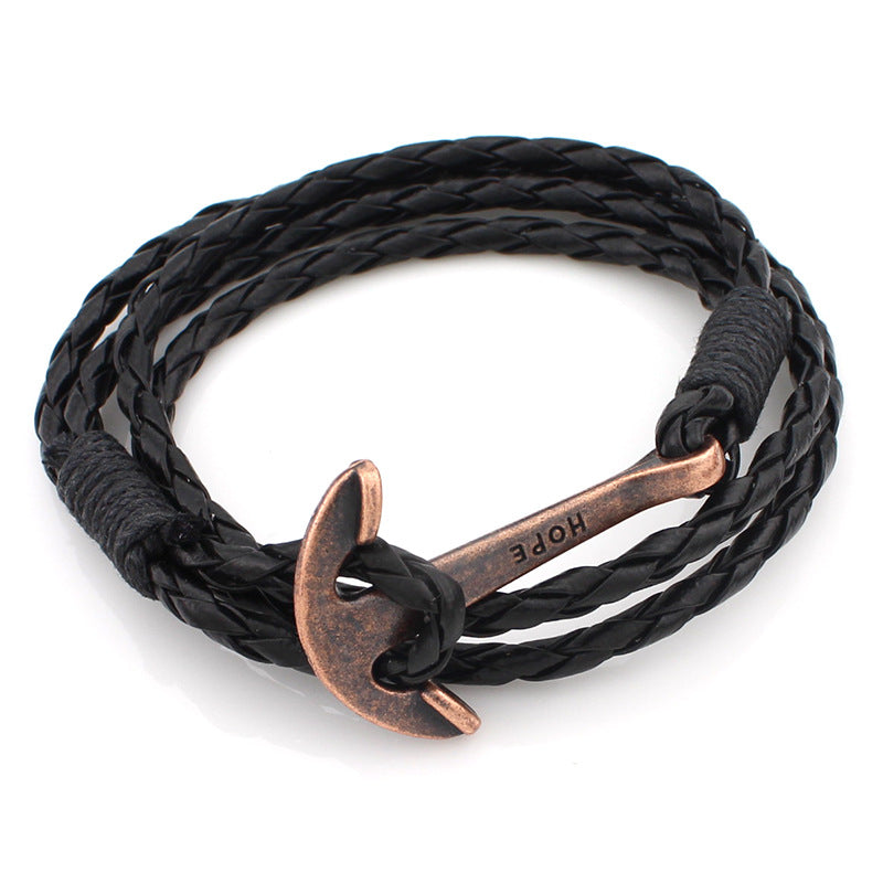 GC04 cross-border models of foreign trade explosions Multi-layer leather rope winding woven bracelets Fashion retro hope anchor bracelets