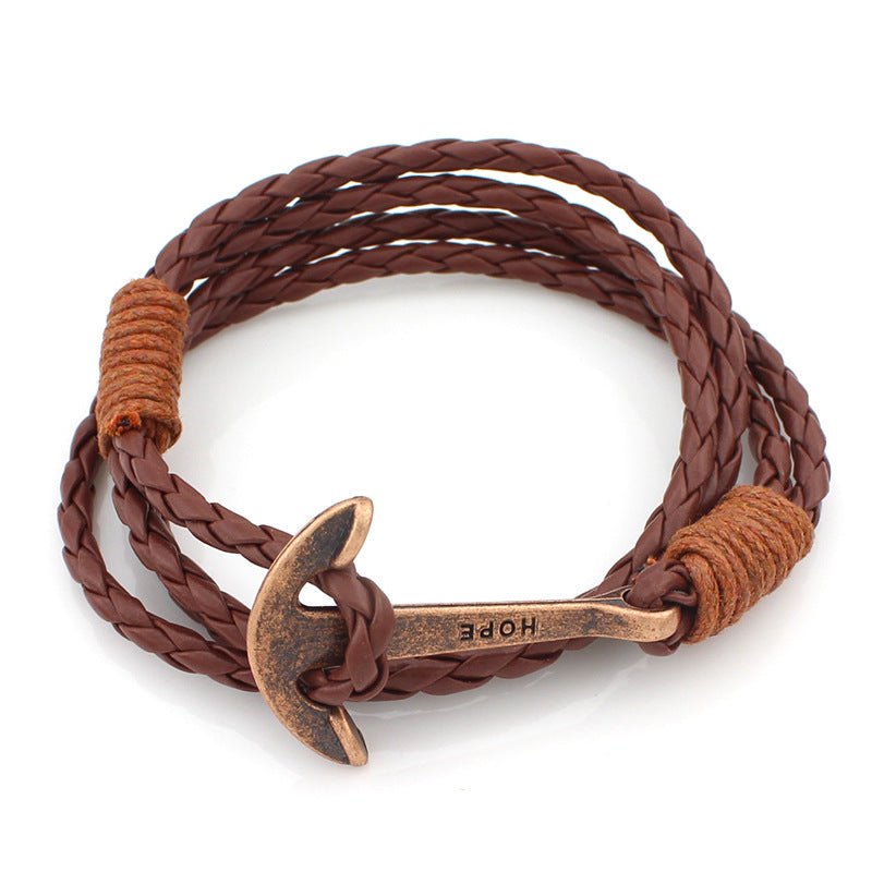 GC04 cross-border models of foreign trade explosions Multi-layer leather rope winding woven bracelets Fashion retro hope anchor bracelets