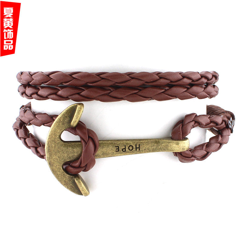 GC04 cross-border models of foreign trade explosions Multi-layer leather rope winding woven bracelets Fashion retro hope anchor bracelets