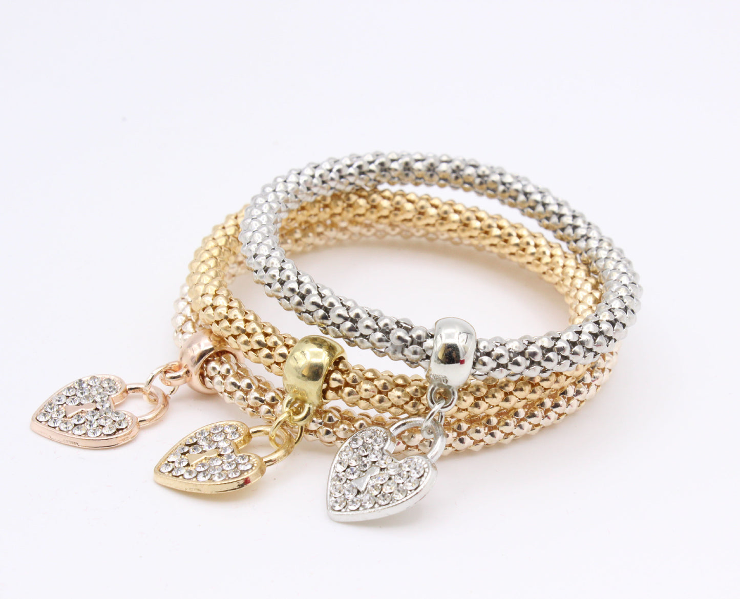 Factory direct European and American women's fashion trend inlaid rhinestone tricolor love personality elastic bracelet bracelet wholesale