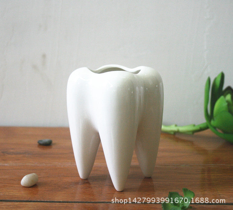 Manufacturers flowerpots wholesale meaty potted white ceramic pen holder home decoration tooth-shaped desktop ceramic flower pot