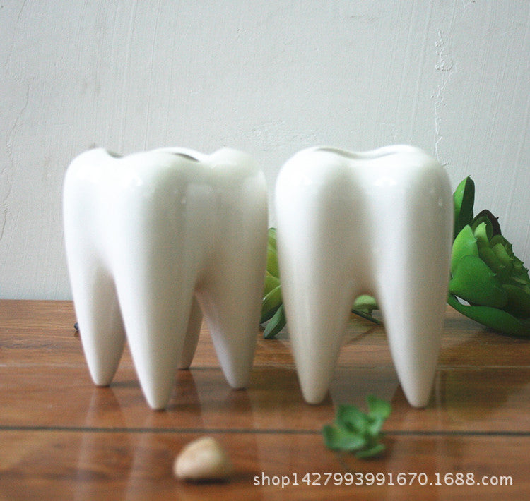 Manufacturers flowerpots wholesale meaty potted white ceramic pen holder home decoration tooth-shaped desktop ceramic flower pot