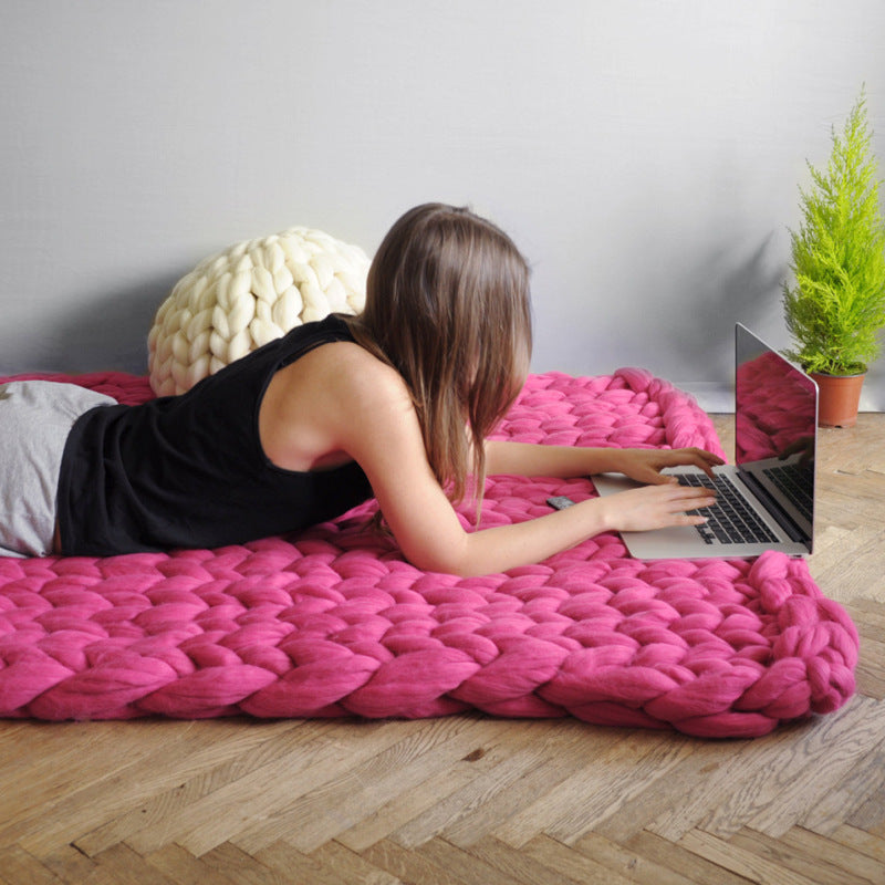 Handmade Chunky Knitted Blanket Thick Yarn Merino Wool Bulky Knitted Blanket Warm Winter Sofa Bed Home Decor Throws Blankets