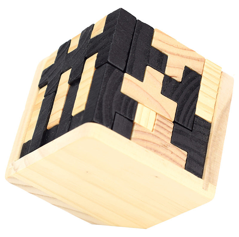 3D Puzzle Interlocking Wooden Cube Toys Kids IQ Brain Teaser Early Learning Educational Toys Children Montessori Cube Puzzles