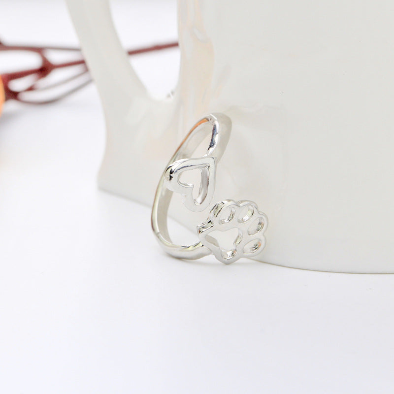 AliExpress wish explosion 2017 new dog claw ring creative hollow love dog claw opening ring wholesale