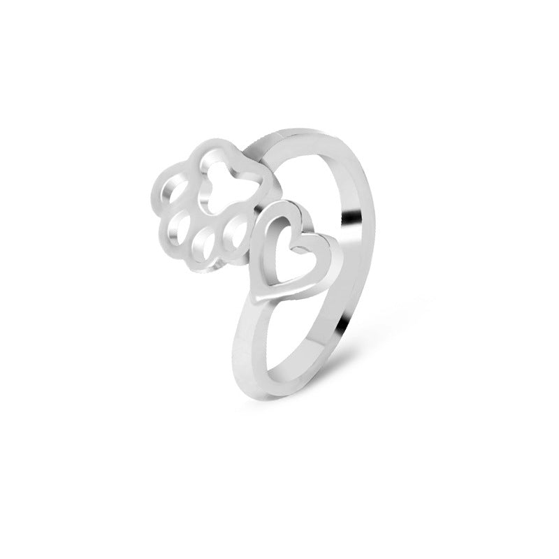AliExpress wish explosion 2017 new dog claw ring creative hollow love dog claw opening ring wholesale
