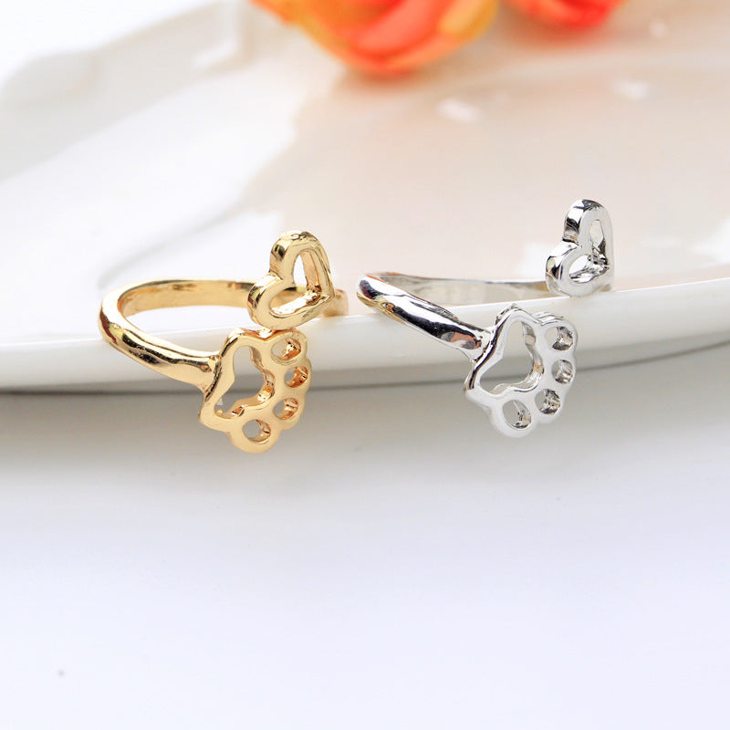 AliExpress wish explosion 2017 new dog claw ring creative hollow love dog claw opening ring wholesale