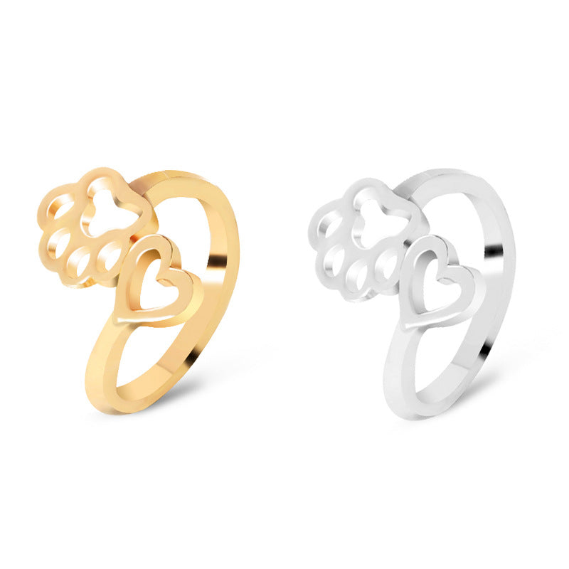 AliExpress wish explosion 2017 new dog claw ring creative hollow love dog claw opening ring wholesale