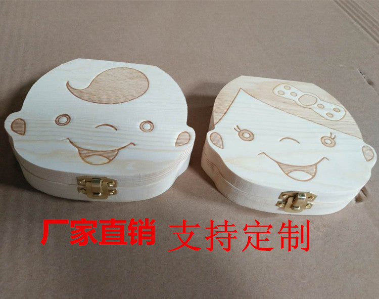 Spanish English Dutch Portugal French Russia Baby Wood Tooth Box Organizer Milk Teeth Storage Collect Teeth Umbilica Save Gifts