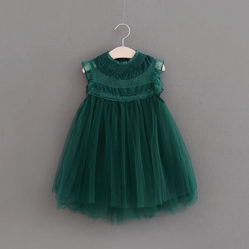 Girls dress net celebrity children foreign style flying sleeves net gauze puffy princess vest skirt summer INS foreign trade children's clothing