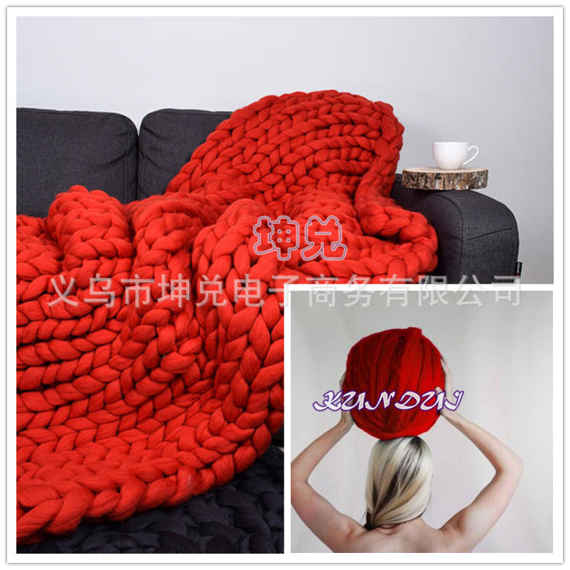 Handmade Chunky Knitted Blanket Thick Yarn Merino Wool Bulky Knitted Blanket Warm Winter Sofa Bed Home Decor Throws Blankets