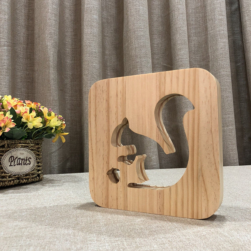 FS-T1801 Cross-border Squirrel Wood Crafts Solid Wood Night Lights