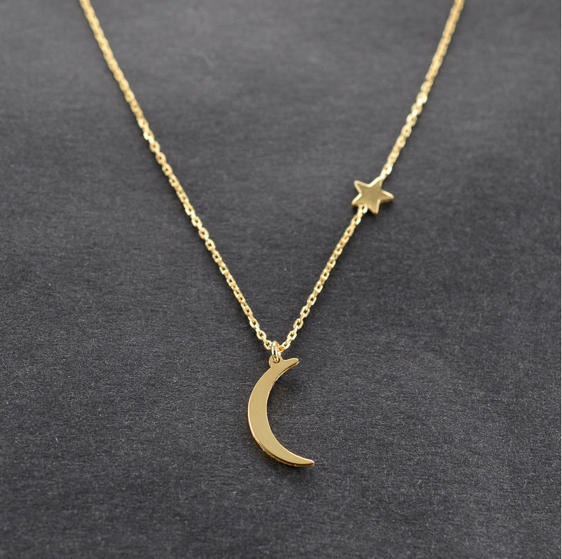 European and American cross-border jewelry simple wild copper moon star pendant necklace women short clavicle necklace