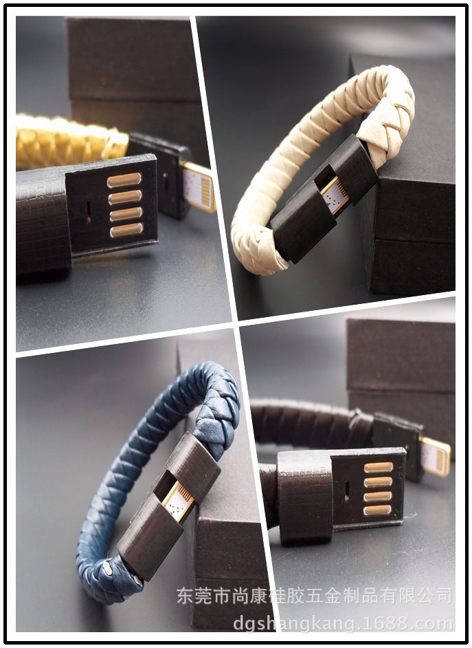 Cross-border e-commerce for personalized weaving creative leather cord bracelet data cable USB portable data cable bracelet