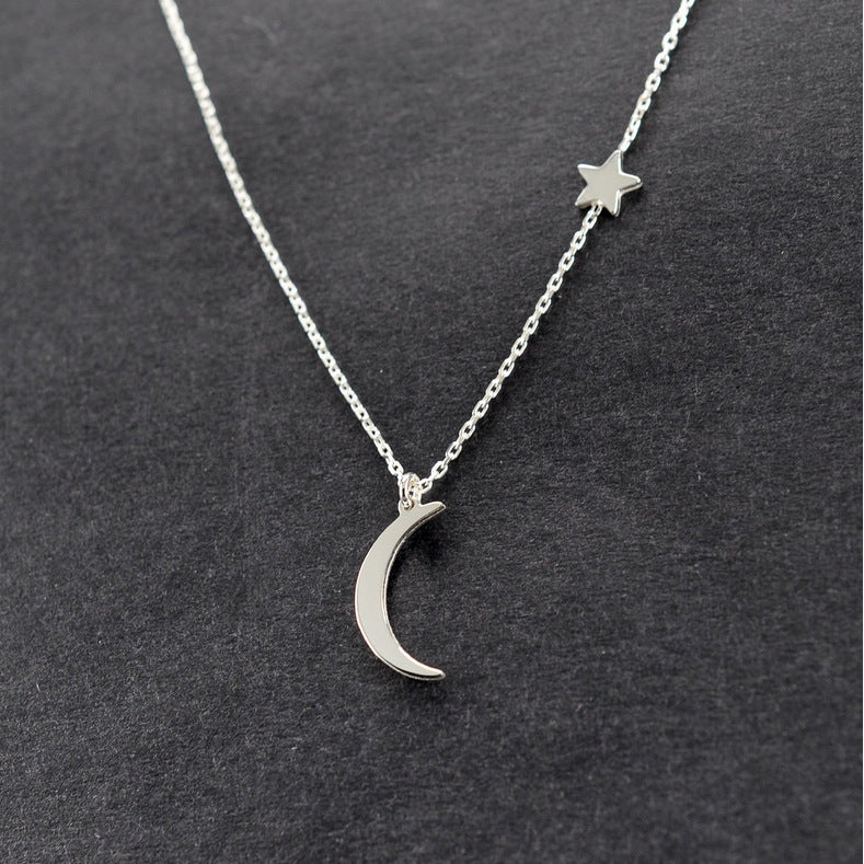 European and American cross-border jewelry simple wild copper moon star pendant necklace women short clavicle necklace